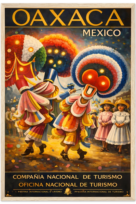 Oaxaca Tourism Celebration Poster 16x24 Premium Matte Framed Natural Wood
