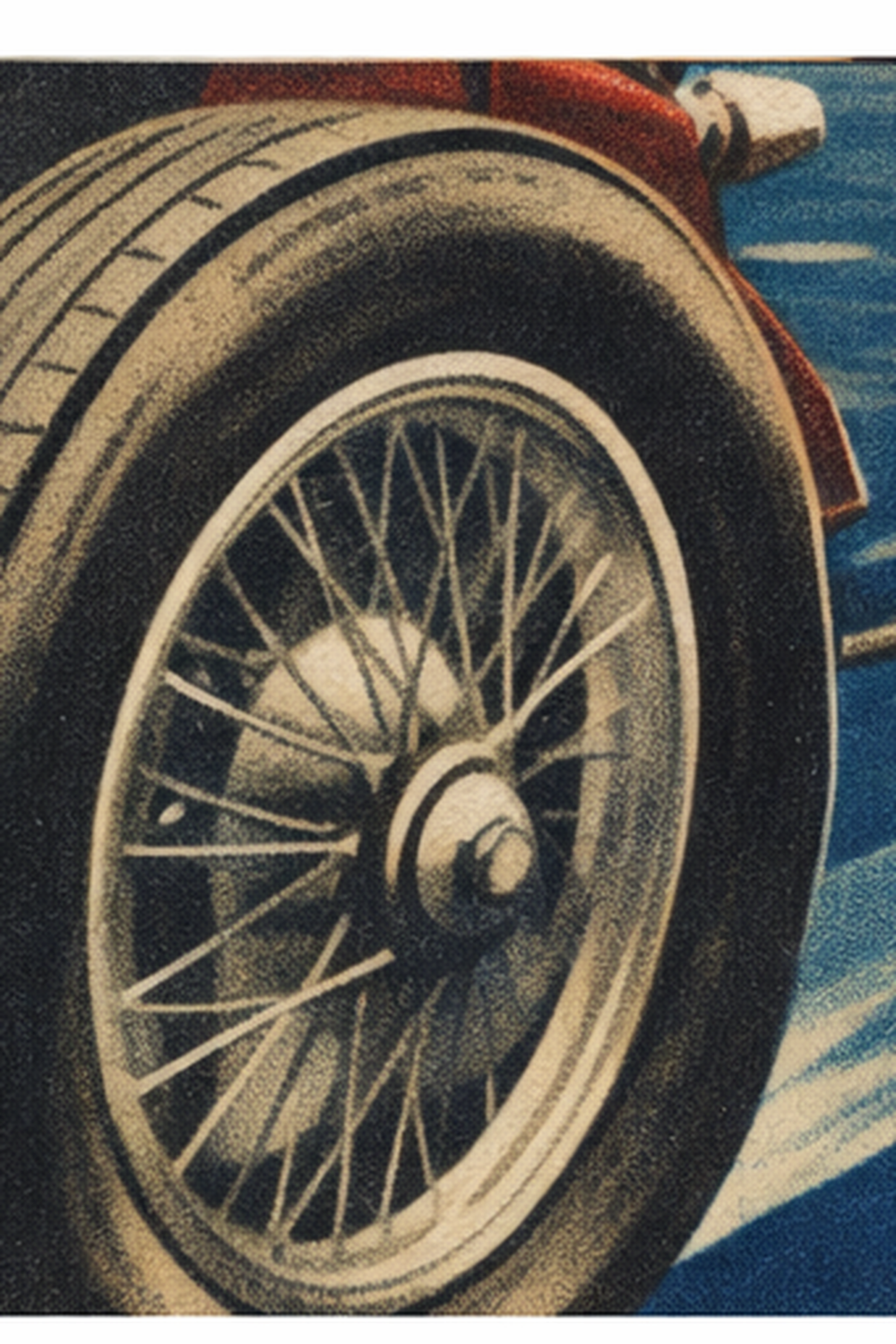 Detail crop of a spoked racing wheel from a classic Monaco Grand Prix poster