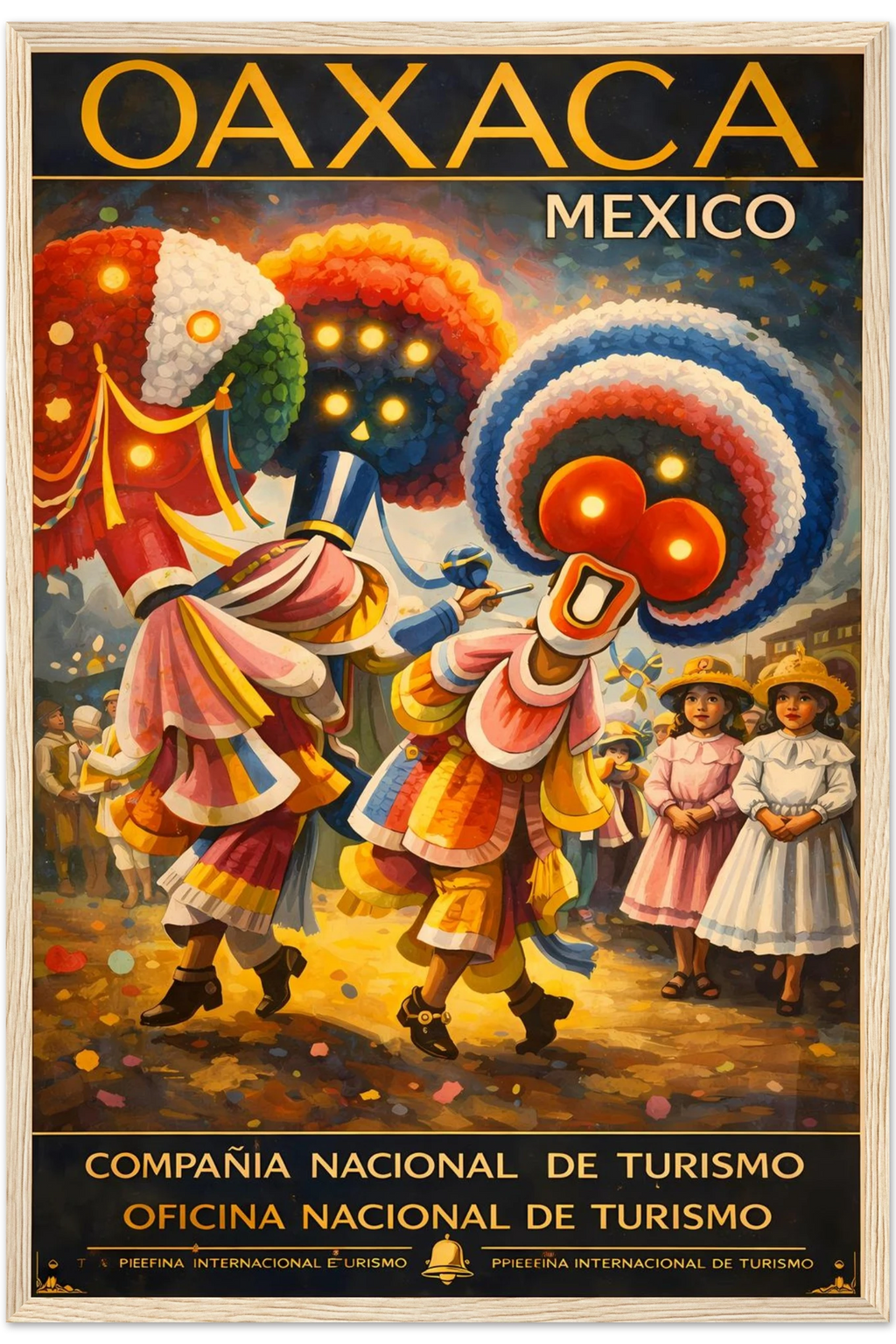 Oaxaca Tourism Celebration Poster 16x24 Premium Matte Framed Natural Wood