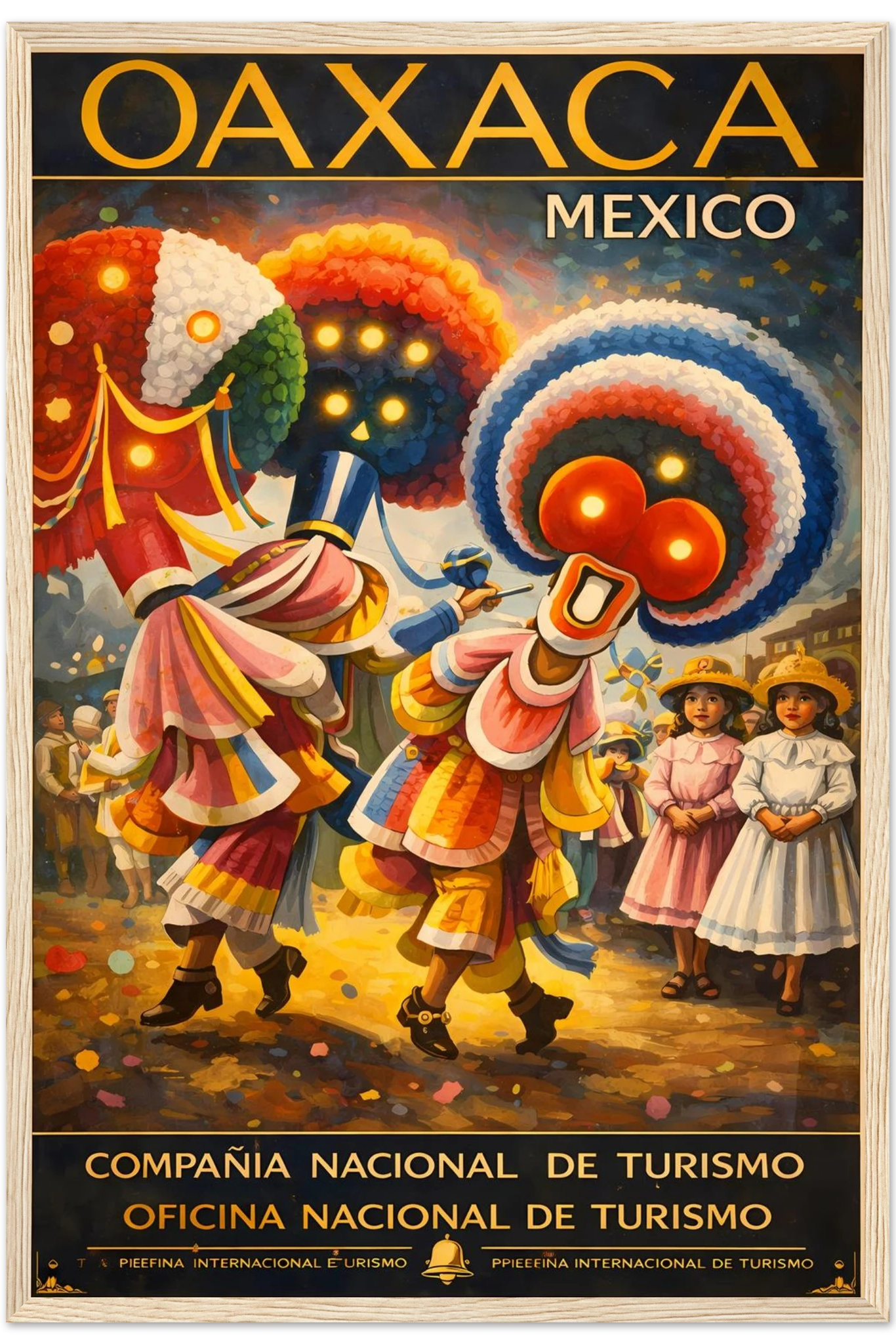 Oaxaca Tourism Celebration Poster 16x24 Premium Matte Framed Natural Wood