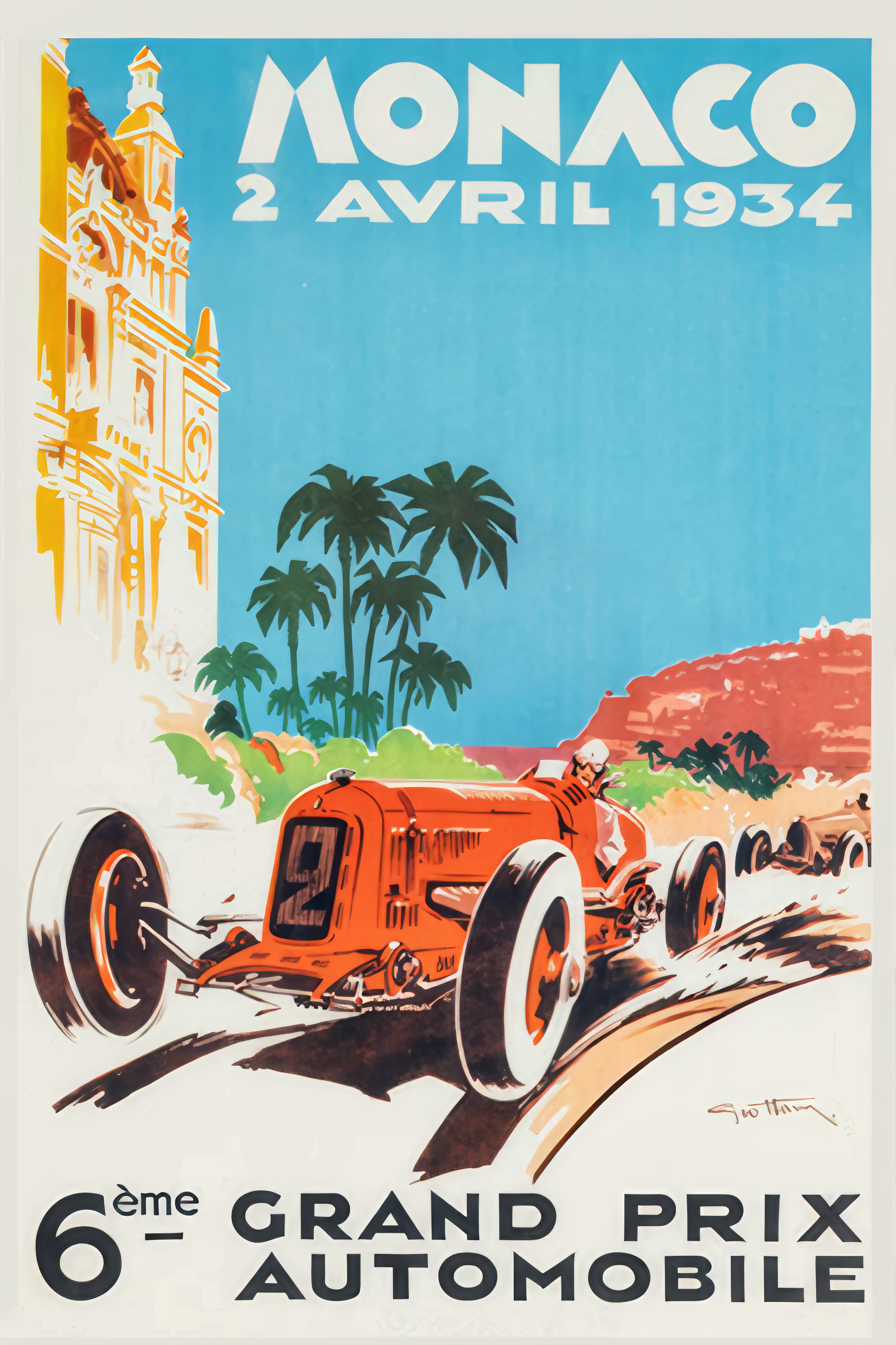 Monaco Grand Prix Poster, 1934 16x24 Premium Matte Framed