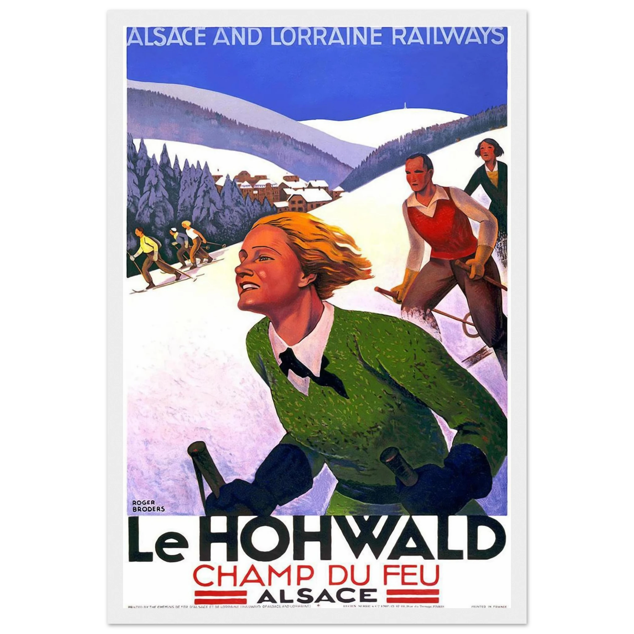Alsace Lorraine Ski Poster, 1940s 12x18 Premium Matte Framed White