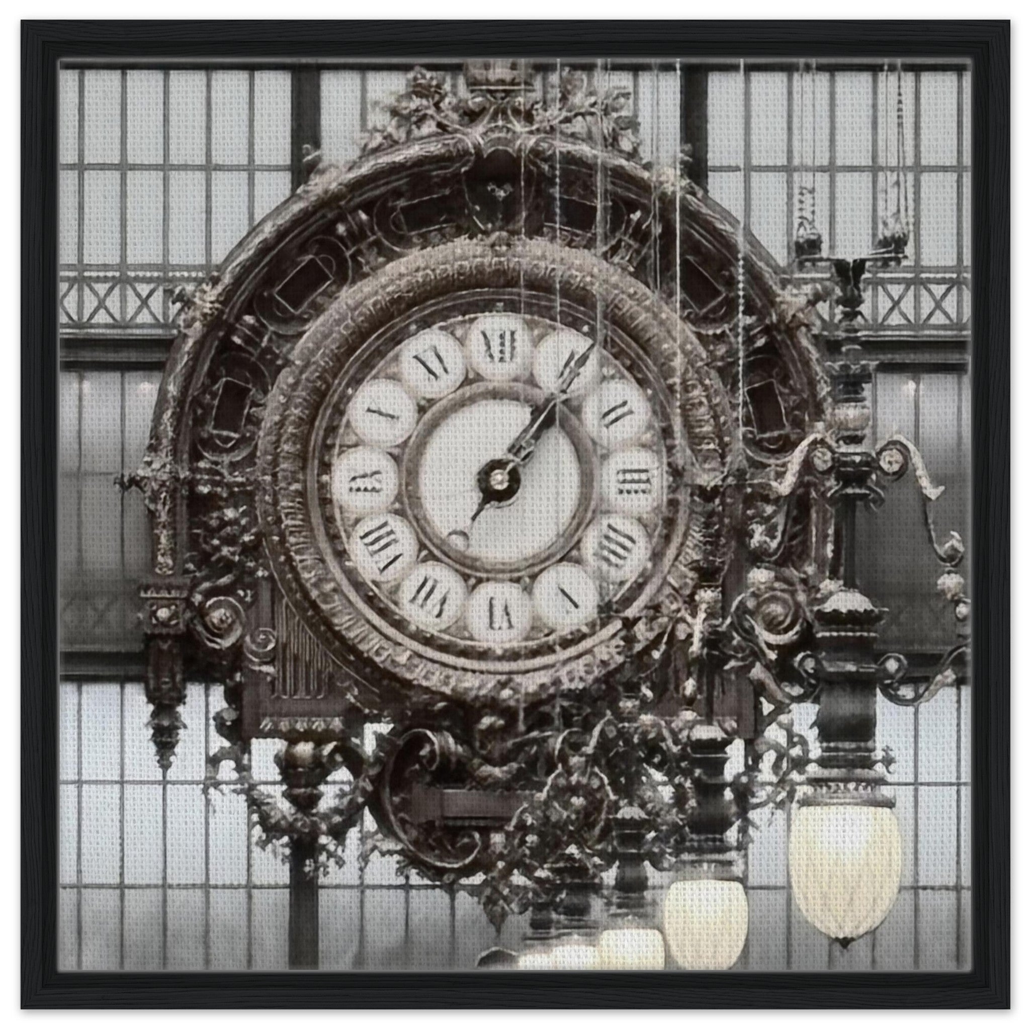 Orsay Museum Clock in Grand Hall Framed Canvas - 60x60 cm 24x24″ Black frame -