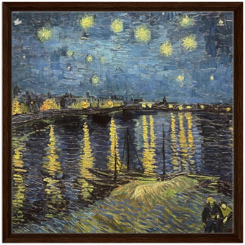 Van Gogh Starry Night Over the Rhone, 1888 60x60 cm 24x24″ Framed Canvas Dark wood frame