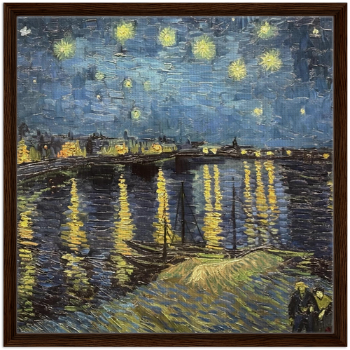 Van Gogh Starry Night Over the Rhone, 1888 60x60 cm 24x24″ Framed Canvas Dark wood frame