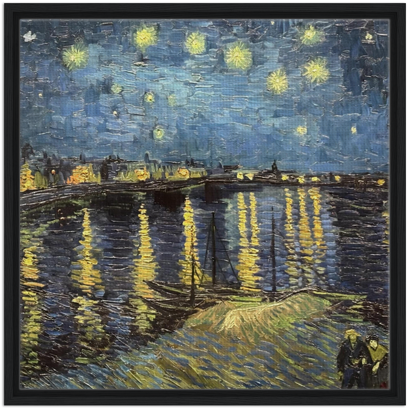 Van Gogh Starry Night Over the Rhone, 1888 60x60 cm 24x24″ Framed Canvas Black frame
