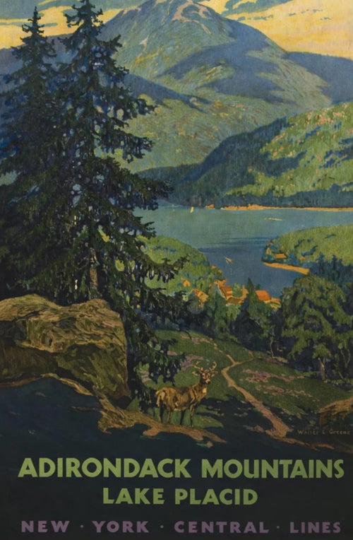 Adirondack Mountains Lake Placid Travel Poster, 1930s