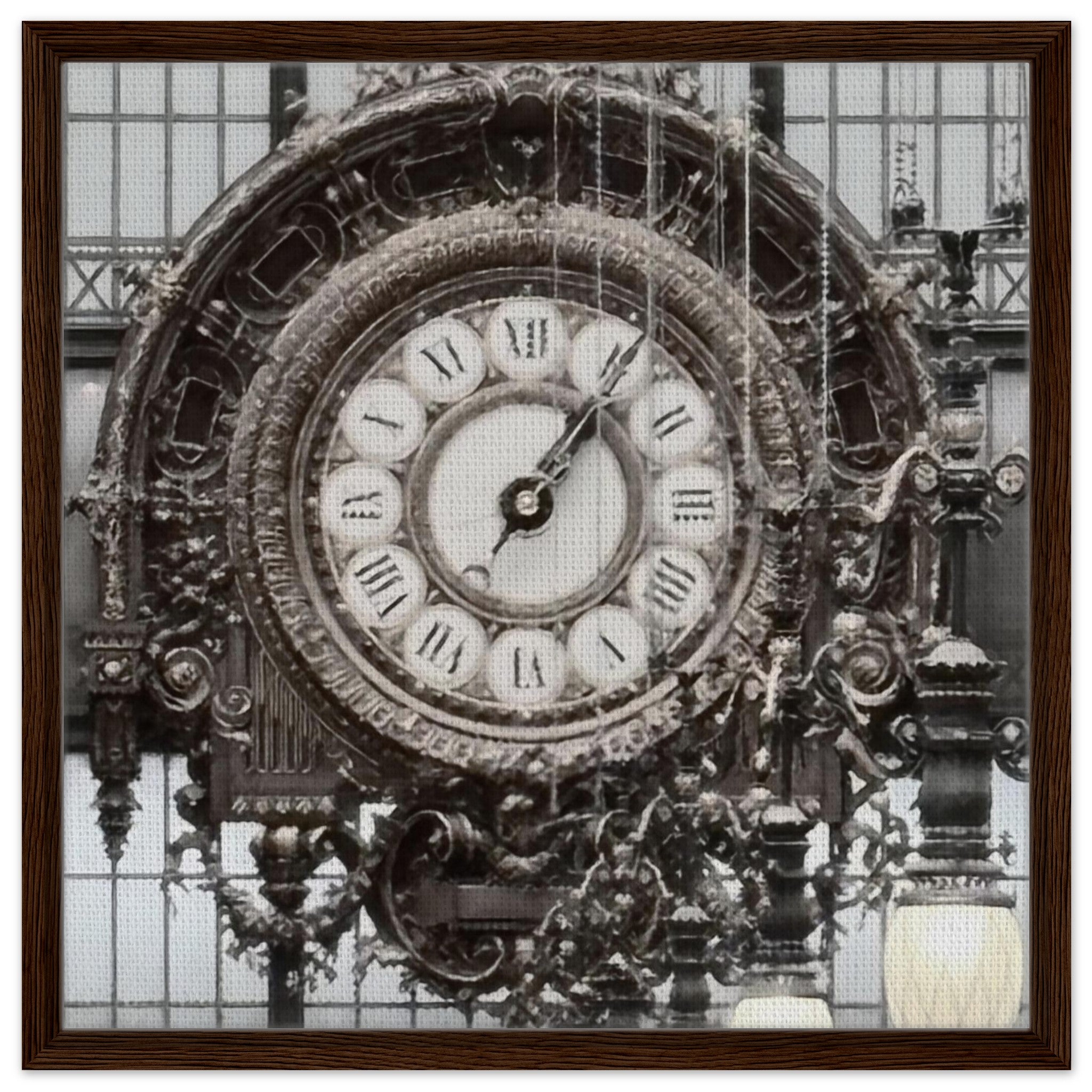 Orsay Museum Clock in Grand Hall Framed Canvas - 60x60 cm 24x24″ Dark wood frame -