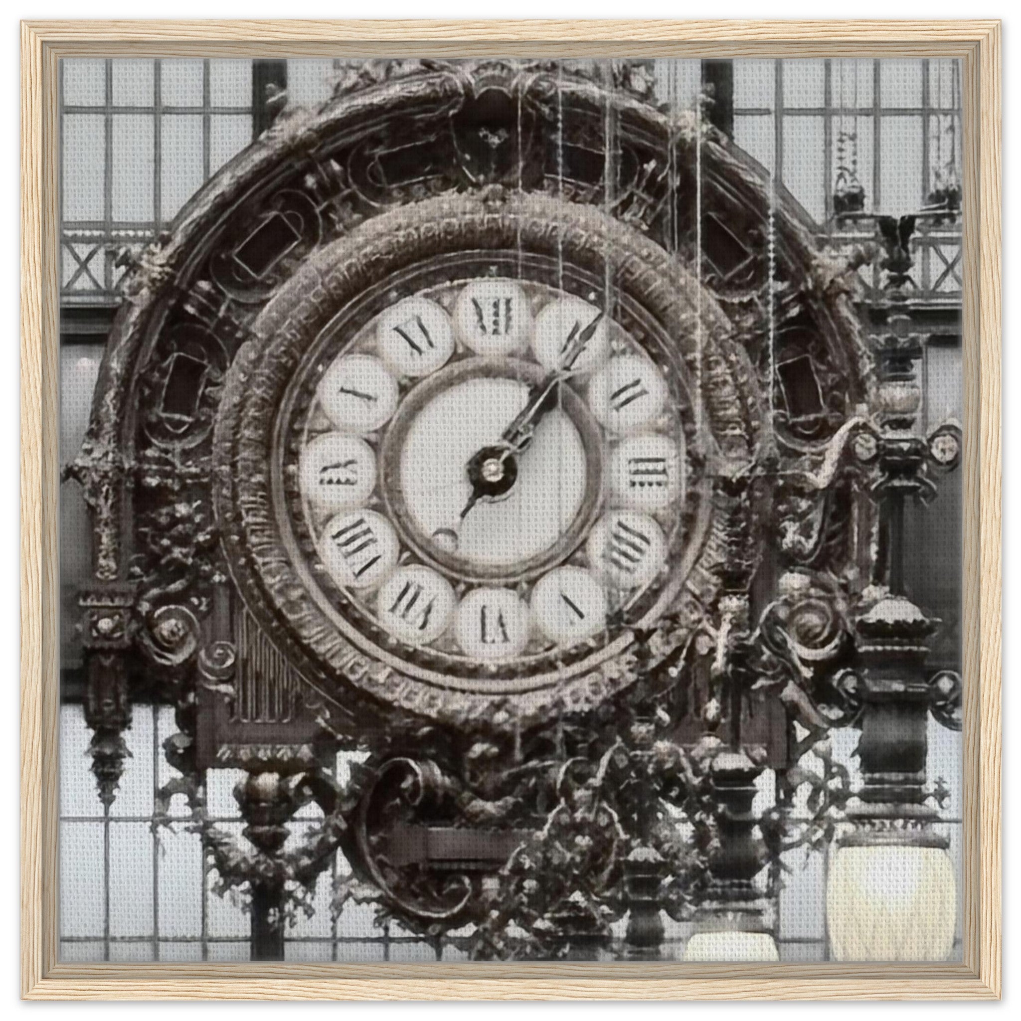 Orsay Museum Clock in Grand Hall Framed Canvas - 60x60 cm 24x24″ Wood frame -
