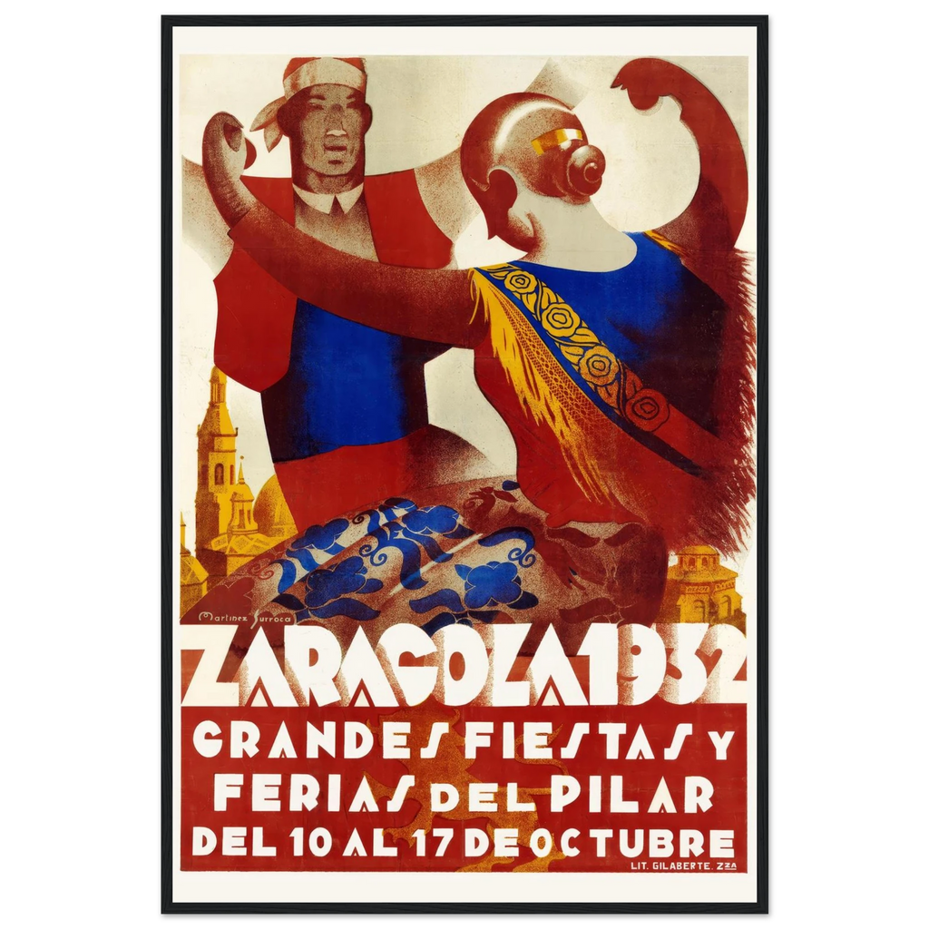 Zaragoza Fiesta Poster, 1932 24x36 Premium Matte Framed Black