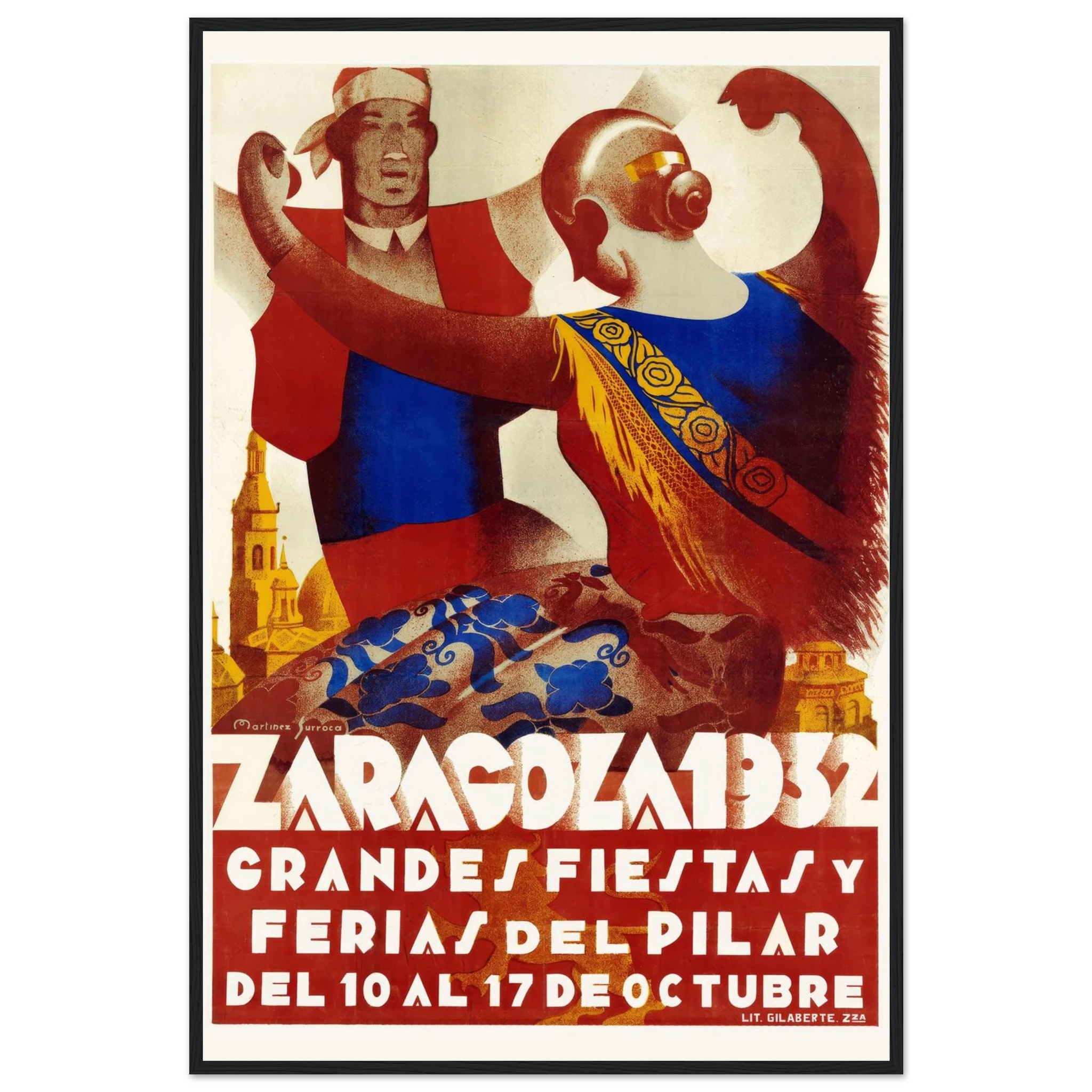 Zaragoza Fiesta Poster, 1932 24x36 Premium Matte Framed Black