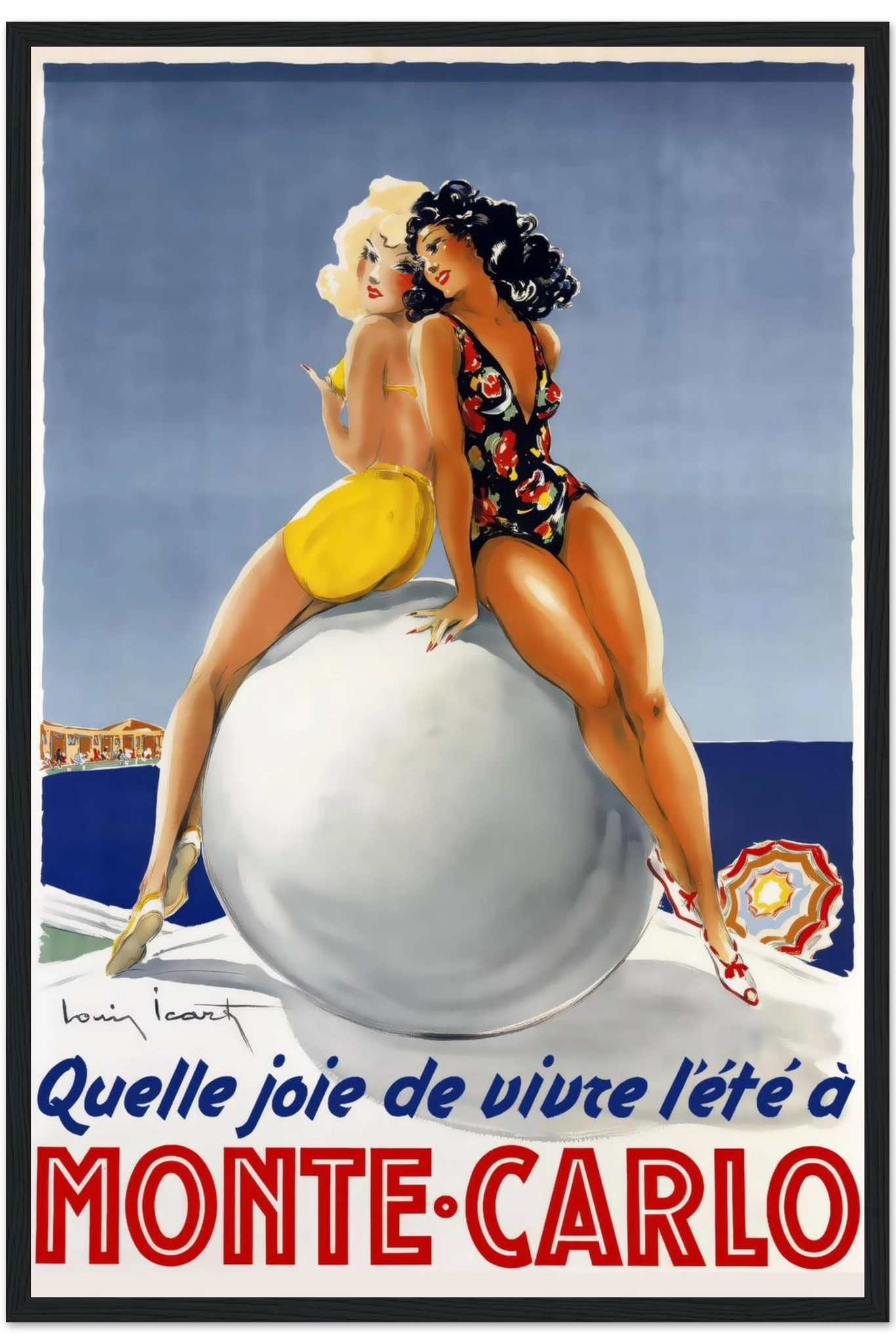 Monte Carlo Travel Poster, 1940s 16x24 Premium Matte Framed Black