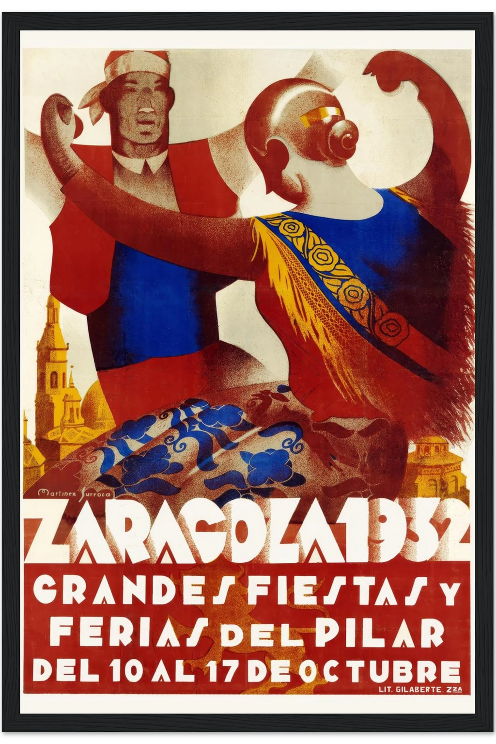 Zaragoza Fiesta Poster, 1932 12x18 Premium Matte Framed Black