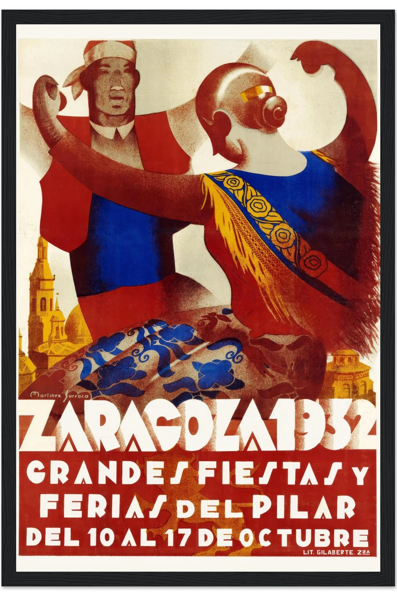 Zaragoza Fiesta Poster, 1932 12x18 Premium Matte Framed Black