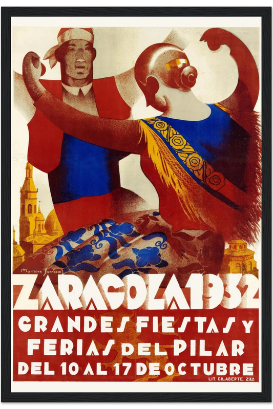 Zaragoza Fiesta Poster, 1932 12x18 Premium Matte Framed Black